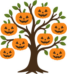 Pumpkin Tree � Cute Halloween Jack-o�-Lantern Illustration for Spooky Designs