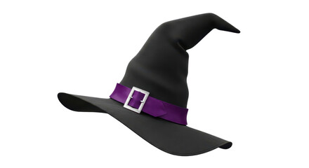 Black witch hat with purple ribbon isolated PNG with Transparent Background