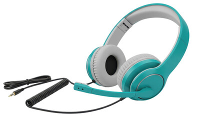 Teal gaming headphones for online communication and listening to music isolated PNG with Transparent Background
