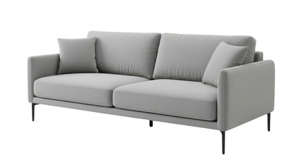 Modern grey sofa with pillows for home interior design isolated PNG with Transparent Background