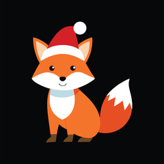 Cute cartoon fox wearing a santa hat for christmas holidays vector illustration
