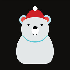 Cute cartoon polar bear wearing a santa hat and scarf vector illustration