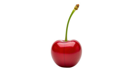 Single red cherry with stem isolated PNG with Transparent Background