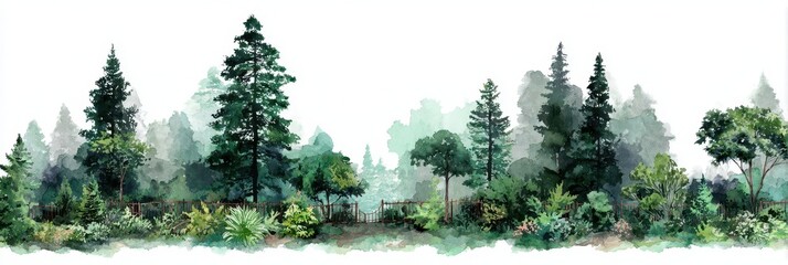 Thank You Jungle. Watercolor Wedding Invitation Set with Green Forest Landscape