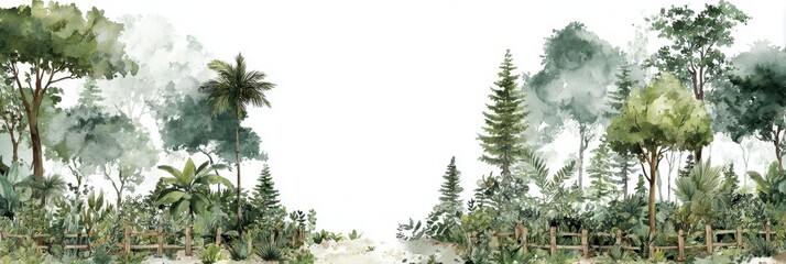 Thank You Jungle. Wedding Invitation Set with Green Forest Watercolor Landscape