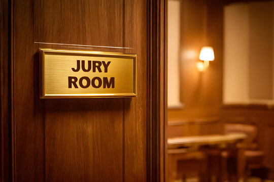 Jury room entrance in a courthouse showing a warm wooden interior and a table