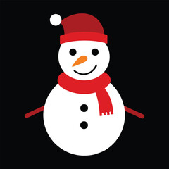 Cute cartoon snowman wearing a red hat and scarf silhouette vector illustration