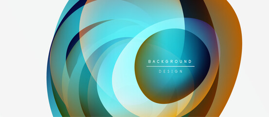 Abstract circular layers create dynamic visual effect. Colors blend, forming modern background design. Smooth gradients suggest movement, depth.