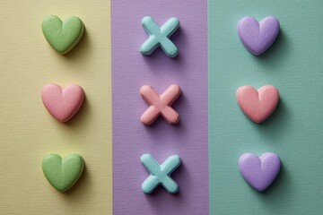 Obraz premium Tic Tac Heart. Valentine's Day Celebration with Colorful Paper Hearts in Game