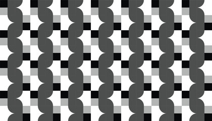 Abstract seamless geometric pattern in black, white, and gray with curved lines forming vertical symmetry