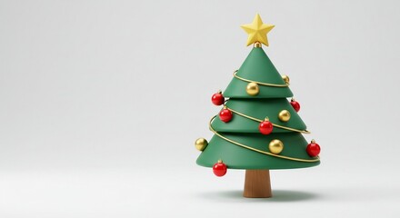 Decorated christmas tree rendered illustration. 3d christmas tree with red and gold ornaments on white background