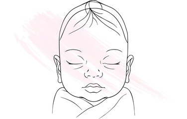 Minimalist line drawing a baby sleeping peacefully with  brush strokes Single line