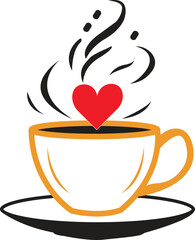 Coffee cup with heart and steam, love and warmth concept design and Cool Drinking Point