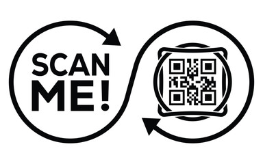 Square QR code with bold lines inside a circle, accompanied by 