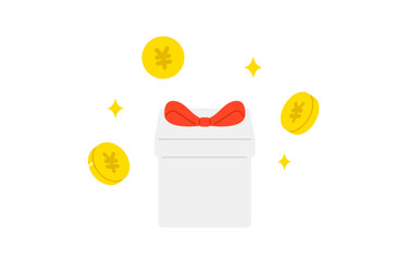 円マークコインと正面のプレゼントボックス【ベクターイラスト素材】