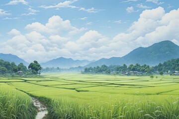 Fototapeta premium Rice field landscape outdoors nature.
