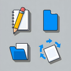 Organized Workflow Notebook, File Folders, and Document Rotation Icons