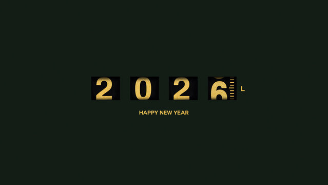 Gasoline meter 2026, creative idea. Fuel column, concept. Counter golden 2025 changes to 2026 on dark green background. Happy New Year