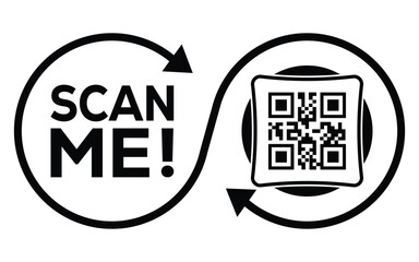 Square QR code with bold lines inside a circle, accompanied by 