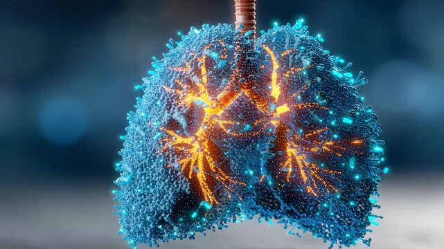 Futuristic Visualization of Lungs with Simulated Neon Elements for Medical Illustration