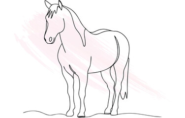 Minimalist single line drawing a horse standing with  brush strokes animal