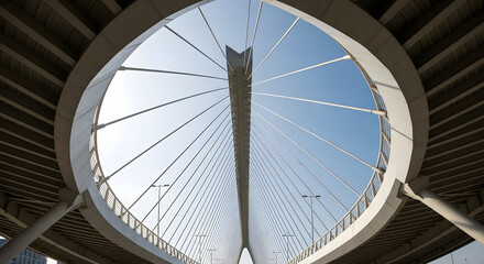 View of a Modern Cable-Stayed Bridge Against the Sky
