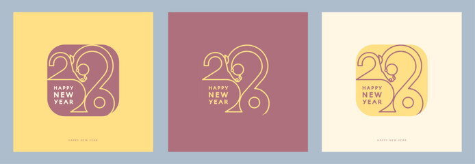 Happy 2026 New Year! Year of the Horse card template set. Text design with horse head.