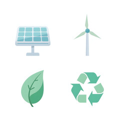 Sustainable Energy Icons Solar Panels, Wind Turbine, Leaf, and Recycling Symbol - Eco-Friendly Design