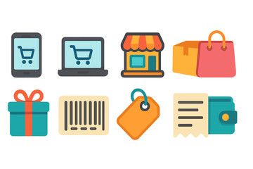 Shopping, e-commerce flat icon set. Online shopping and retail icons flat collection