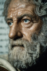 Philosopher and physicist Aristotle depicted in a detailed close up art style