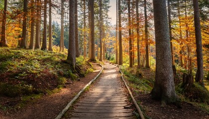 Fototapeta premium Hiking Pathway In Autumnal Conipher Forest