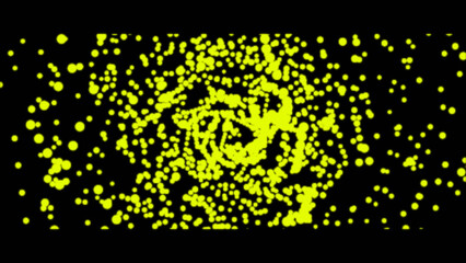 Yellow and black background  round particles abstract, fractal, 3D illustrator, 3D rendering.