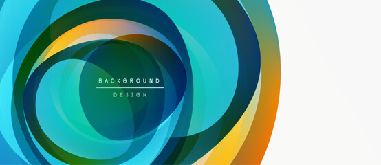 Obraz premium Abstract colorful circles create dynamic background. Overlapping layers suggest depth, movement, modern aesthetic. Text reads background design.