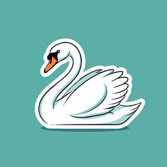 Fototapeta premium Elegant White Swan with Orange Beak and Black Markings