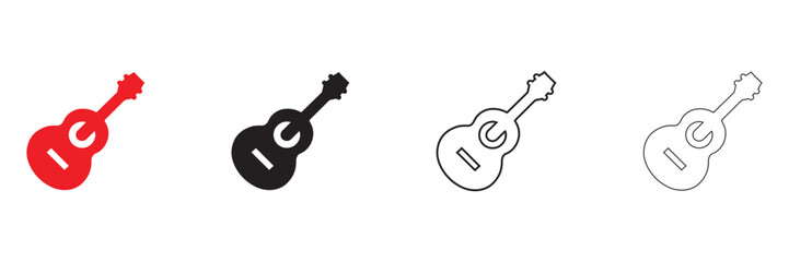 electric guitar icon set, acoustic guitar for music band vector art illustration, silhouette and line art