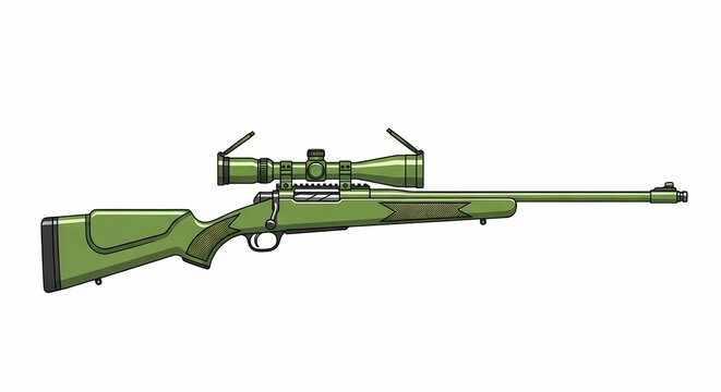 Sniper Rifle Vector Illustration Isolated on White Background, Military Long-Range Weapon