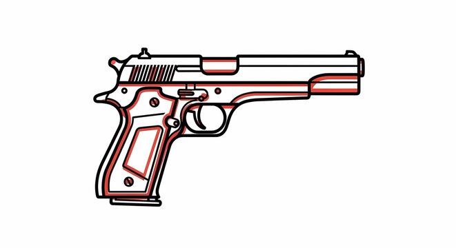 Handgun Vector Icon Isolated on White Background, Semi Automatic Pistol Line Art