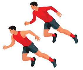 Vector figures of an Asian sprinter who quickly rushes forward to win the race in profile