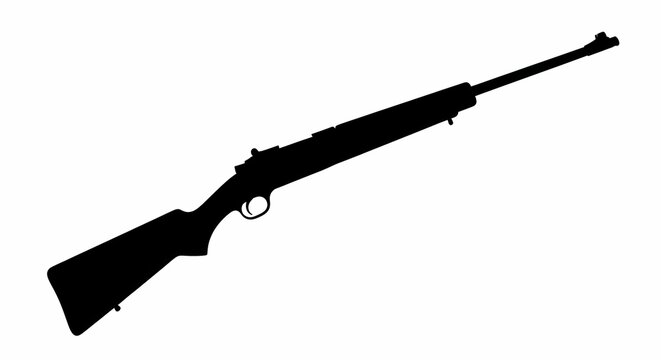 Silhouette Hunting Rifle Isolated on White Background, Long Gun Firearm