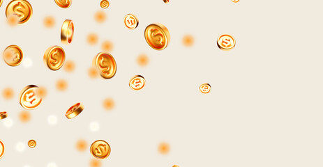 Flying money. Golden coins. Win and success design.