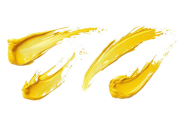 Set of golden yellow paint strokes isolated on transparent background. Collection set of mustard lines isolated on white background.