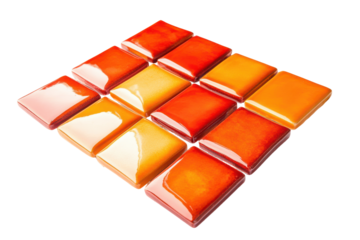 Collection set of orange and red square tiles isolated on transparent background.