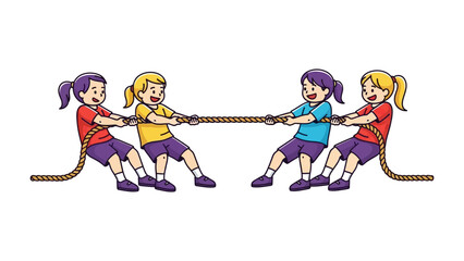 Tug-of-War Teamwork: Four energetic individuals engage in a spirited game of tug-of-war, showcasing teamwork and competitive spirit in a vibrant, dynamic scene.