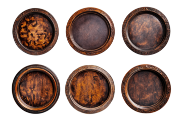 Oval wooden frames with textured inserts isolated on transparent background. Collection set of round vintage picture frame isolated on white background.