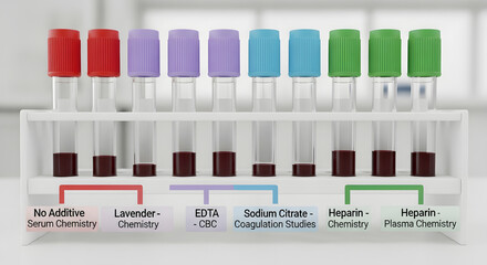 Medical laboratory blood collection tubes with different additives for various tests