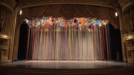 audience. Empty historic theater stage with grand curtain partially open. event programs, museum guides, designed for cultural heritage projects and event programs, preserves heritage.