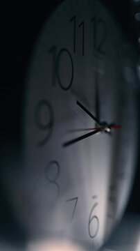Macro Time-Lapse of Clock Hands Moving Fast. Time Pressure, Deadline, Stress, Aging, Business, Speed, Countdown - Cinematic Close-Up Shot for Abstract Time Concept. Time Flow On a Clock Face