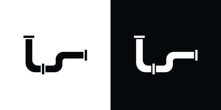 Plumbing pipes icon black silhouette pack. black and white icons