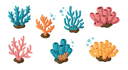 Fototapeta premium Colorful coral collection with diverse marine life in cartoon style
