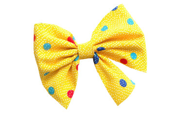 Yellow polka dot bow tie isolated on transparent background. Colorful dotted yellow bow isolated on white background.